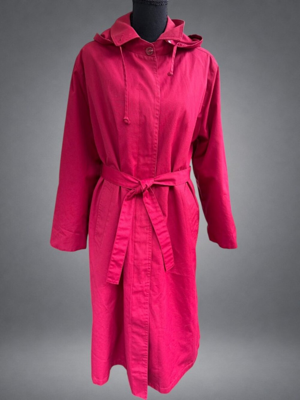 Vintage Misty Harbor Cranberry Red Raincoat 12 Removable Hood Liner Belted
